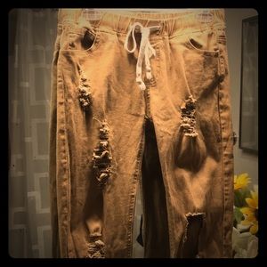 Distressed khaki joggers